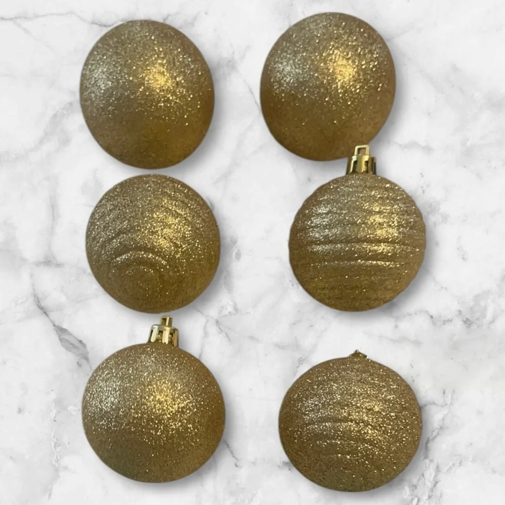 Gold Glitter coated glass Holiday Christmas Ornaments 2 x 2.5 inch